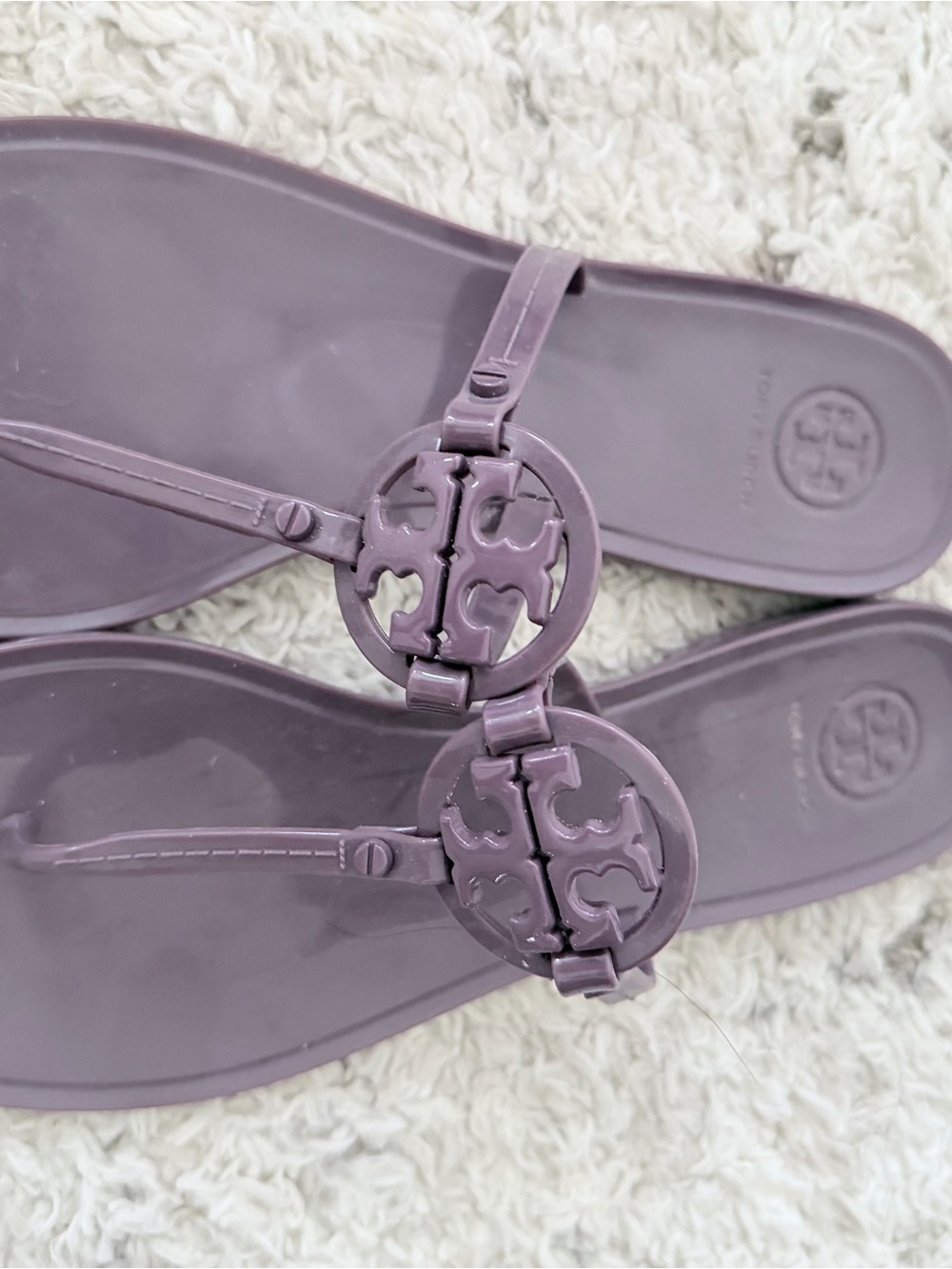 Tory Burch Purple Logo Jelly Thong Sandals